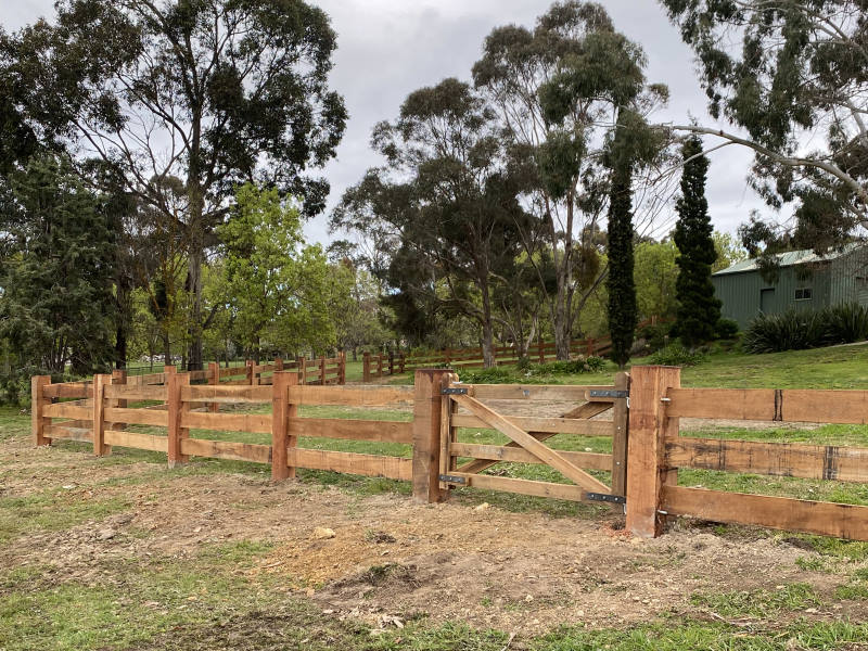 3 rail ironbark fencing and gate