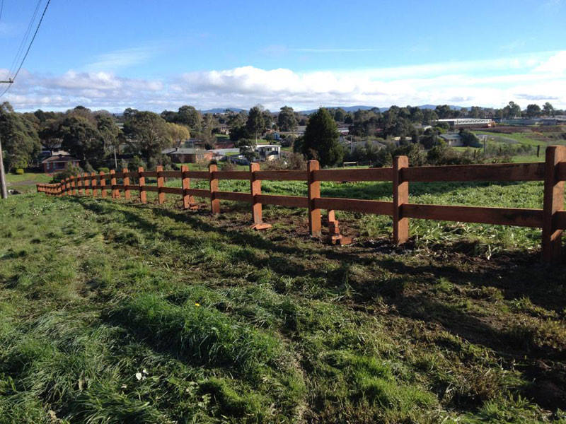 redgum mortised post and 2 rail fencing